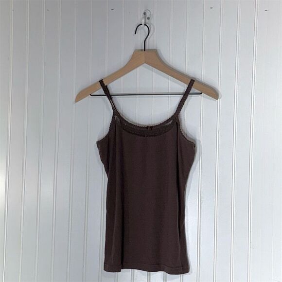 L.E.I. Brown Lace Trim Bow Accent Cami Top Size XL Y2K Vintage Cottagecore - Picture 1 of 7